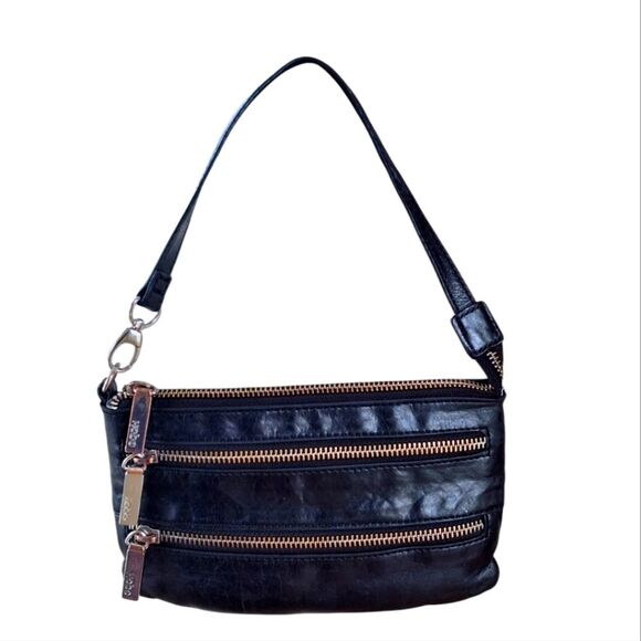 HOBO Handbags - Hobo International Small Leather Black Zipper Clutch Black Purse